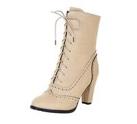 Susenstone Bottes Cuissardes à Lacets Court Femme Chaud Hiver Ankle Chaussures CompenséEs en PU Cuir Chaud Bottes à Talons Talon Sexy Boots (40.5 EU(CN42), Beige)
