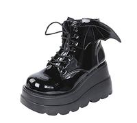 Susenstone Bottes Cuissardes à Lacets Femme Chaud Hiver Ankle Chaussures CompenséEs en Vernis Chaud Plate Bottes Courts Platform Talon Carre Sexy AntidéRapant Boots