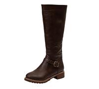 Susenstone Bottes Mollets Larges Plates Sexy Boots Femme Cuir Moto Vintage Boot Equitation Bottes d'hiver Confortables Santiags Haute Botte Femmes Bottes Bottines Talon Carré Boots