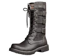 Susenstone Bottes Moto Homme En Cuir Mode Pas Cher Boots à Talon Plates Cavaliere A Lacets De Neige Automne Hiver Chaud Vintage Hautes Chaussure De CavalièRes