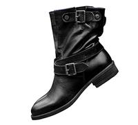Susenstone Bottines Femme Coupe large Talon bloc bas Boucle Chaud Polaire Hiver Neige Chaussures Cowboy Bottes Moto Bottes Combat Boot Plus La Taille Boots