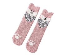 Susenstone Chaussettes Femme Laine Hiver Chaude éPaisse En Coton Antiderapantes Interieur Kawaii Chiens Ado Fille Polaire Mi Bas Socquette