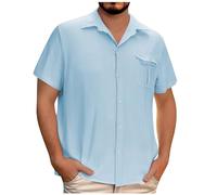 Susenstone Chemise en Lin pour Hommes Été Chemise à Manches Courtes Boutonnées Regular Fit Blouse décontractées Coton Lin Henley Shirts Classique Tops Couleur Unie Leger Respirant Haut Shirt de Plag