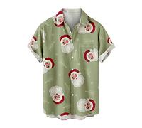 Susenstone Chemises de Noël Homme Séchage Rapide Militaire Hauts Rétro Oversize Hawaiian Élégant Lâche 100% Coton Respirant Hommes Noël Mode Coton Décontractée Top Blouse