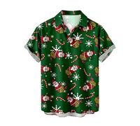 Susenstone Chemises de Noël Homme Séchage Rapide Militaire Hauts Rétro Oversize Hawaiian Élégant Lâche 100% Coton Respirant Hommes Noël Mode Coton Décontractée Top Blouse