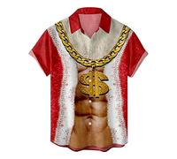 Susenstone Chemises de Noël Homme Séchage Rapide Militaire Hauts Rétro Oversize Hawaiian Élégant Lâche 100% Coton Respirant Hommes Noël Mode Coton Décontractée Top Blouse