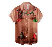 Susenstone Chemises de Noël Homme Séchage Rapide Militaire Hauts Rétro Oversize Hawaiian Élégant Lâche 100% Coton Respirant Hommes Noël Mode Coton Décontractée Top Blouse