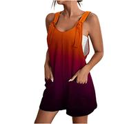 Susenstone Combinaisons et Combishorts Femme Chic Été sans Manches Couleur Unie Sexy Jumpsuit Jambe Shorts Large Baggy Combinaisons Salopette En Combishort Décontracté Lâche 20 Orange