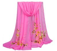 Susenstone éCharpes En Mousseline De Soie Femme A Fleurs Imprimé Echarpe Pas Cher à La Mode Doux Longue Vintage Wrap ChâLe éCharpes (160x50cm, Rose)