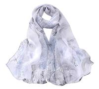 Susenstone Femme éCharpes En Mousseline De Soie Echarpes Mousseline Pas Cher A La Mode Lotus Imprimé Wrap Foulard éCharpes ChâLe (160x50cm, Blanc)
