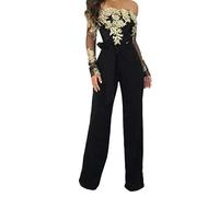 Susenstone Femme ÉTé Jumpsuit en Dentelle Bodysuit Combishort Manches Longues Romper Casual Pantalon Combinaison Chic pour SoiréE Cocktail (S, A-Noir)