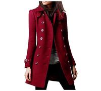 Susenstone Femme Manteau en Laine Mélangée à Double Boutonnage Hiver Chic Mi-Long Épaulette Mince Blazer Couleur Unie Coupe-vent Blouson