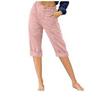 Susenstone Femme Pantalon Été Coton en Lin Sport Harem Pantalon Léger Taille Haute Capri de Solide Couleur Pantacourt Sport Pants 3/4 Longueur Pants Pantalon Femme Chic et Elegant, XL, Rose