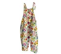Susenstone Femme Salopette Casual Boho sans Manches Combinaisons Salopette D'été Lâche Imprimé Large Jambe Floral Barboteuses Longue Combishort avec Poche Vacances Plage Pas Cher