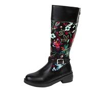 Susenstone Femmes Botte Mi-Mollet Hiver Combat éQuitation Bottes Militaires ImperméAble Confortable Sans Lacet Chaussures D'Hiver En Plein Air pour Les Femmes