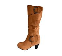 Susenstone Femmes Bottes Hauteur du Genoux Elastique Talons Aiguille Bottines Plates Hautes En Cuir Hiver Chaud Vintage Mode Pas Cher Bottes à Lacets Sexy Mode Confortable Equitation Le Genou Boots