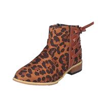 Susenstone Femmes Bottes Mode Casual Cheville Bottes Vintage Imprimé Léopard Croix Sangle Chunky Talon Fermeture Éclair Bout Pointu Hiver Chaud Bottes De Neige Chaussures De Mariage