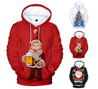 Susenstone Femmes Hommes Pulls De Noël, Pull Moche De Noel Sweat De Noël Adulte À Capuche 3D Renne À Capuche Pull Top Arbre Père Noël Elf Pull De Noël avec Poche Kangourou, Rouge-05, M