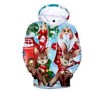 Susenstone Femmes Hommes Pulls De Noël, Pull Moche De Noel Sweat De Noël Adulte À Capuche 3D Renne À Capuche Pull Top Arbre Père Noël Elf Pull De Noël avec Poche Kangourou, Bleu Clair-07, M