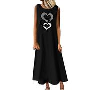Susenstone Femmes Longue Robe Cotton en Line Ete Pas Cher Grande Taille Robe Rétro Maxi Robe Lâche Imprimé Florales Bohème Ete Mi-Longue Tank Dress Fêter San Manches Tunique Robes 06# Noir 3XL