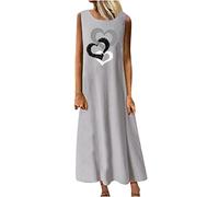 Susenstone Femmes Longue Robe Cotton en Line Ete Pas Cher Grande Taille Robe Rétro Maxi Robe Lâche Imprimé Florales Bohème Ete Mi-Longue Tank Dress Fêter San Manches Tunique Robes 06# Gris XL