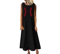 Susenstone Femmes Longue Robe Cotton en Line Ete Robe Rétro Maxi Robe Lâche Imprimé Florales Bohème Ete Mi-Longue Tank Dress pour Fêter San Manches Décontracté Tunique Robes 01# Noir 3XL