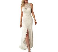Susenstone Femmes Robe De MariéE Robe De Demoiselle d'honneur Sexy sans Manches Licou Fente Dentelle Couture Robe Couleur Unie Longue Robe