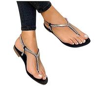 Susenstone Femmes Sandales Plates Clip Toe Mesdames Sandales à Bretelles Perlées Strass Coupe Large Confortable Mode Été Sandales Plage & Piscine Chaussures été Confortable Orthopedique 37 EU