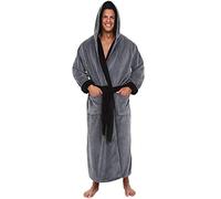 Susenstone Hommes Luxe Doux Corail Peignoir Homme Capuche Grand Taille 100% éPonge Coton Robe De Chambre Polaire (XL, Gris-B)