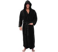 Susenstone Hommes Luxe Doux Corail Peignoir Homme Capuche Grand Taille 100% éPonge Coton Robe De Chambre Polaire (5XL, Noir)