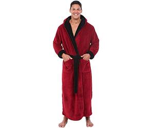 Susenstone Hommes Luxe Doux Corail Peignoir Homme Capuche Grand Taille 100% éPonge Coton Robe De Chambre Polaire (4XL, Rouge-B)