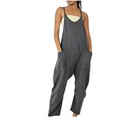 Susenstone Jumpsuit Femme Chic Salopette Combinaison Ample sans Manches à Bretelles Spaghetti et col en V Jambes Larges Jumpsuit Casual Playsuit Été Overalls Rompers avec Poches 03# Gris