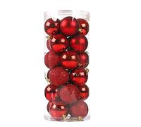 Susenstone Lot de 24 Boules de Noel Décorations pour Arbres de Noël Boules Sapin de Noel en Or Rouge, adaptées à l'intérieur et à l'extérieur,Pendentifs pour Sapin de Noël