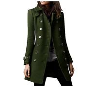 Susenstone Manteau Femme Hiver Chic en Laine Mélangée à Double Boutonnage Mi-Long Épaulette Mince Blazer Couleur Unie Coupe-vent Blouson