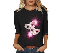 Susenstone Masque Déguisement Femme Carnaval Manches 3/4 Tenue de Fête Femme RéTro Masque Imprimé Haut Femme Soirée Pull Fête Col Rond Costume Carnaval Femme T-Shirt for Soirée Fête Clubwear