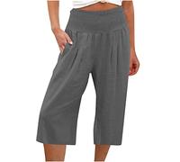 Susenstone Pantalon Court Femme Été Pantacourt Fluide Jambe en Coton et Lin Pantalon de Jogging léger pour Femme Pantalon de Longueur 3/4 à séchage Rapide Pantalon Gris Pantalons Femme Eté
