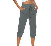 Susenstone Pantalon de Jogging léger pour Femme été Chic et Elegant Pantalon de Longueur 3/4 Pantalon de Jogging Court Tissé Extensible Haute Performance Femme Gris Pantalons Femme Eté