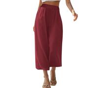 Susenstone Pantalon Large d'Été pour Femmes 7/8 Pantalon Court Décontracté à Ceinture Élastique Yoga Doux Mode Léger Confortable Uni en Tissu Large Jambe Palazzo Pants avec Poches