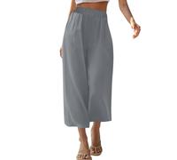 Susenstone Pantalon Large d'Été pour Femmes 7/8 Pantalon Court Décontracté à Ceinture Élastique Yoga Doux Mode Léger Confortable Uni en Tissu Large Jambe Palazzo Pants avec Poches