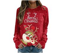 Susenstone Pull De Noel Femme France,Chandail pour Nouveauté Drôle Renne Pulls Flocons Neige Manches Longues Col Ras du Cou Graffic Sweat Chemisier T Shirts Tops Pas Cher, 04-rouge, L