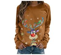 Susenstone Pull De Noel Femme Pull Noel Rigolo Femme Pull Noël Femme Drole Ugly Christmas Jumper de Noel Col Rond Moches Pullover Imprimé Manches Longues Chemisier T-Shirt De NoëL pour Femmes