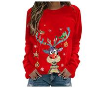 Susenstone Pull De Noel Femme Pull Noel Rigolo Femme Pull Noël Femme Drole Ugly Christmas Jumper de Noel Col Rond Moches Pullover Imprimé Manches Longues Chemisier T-Shirt De NoëL pour Femmes
