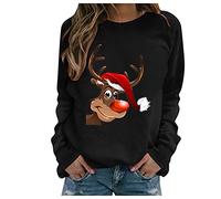 Susenstone Pull De Noel Femme Pull Noel Rigolo Femme Pull Noël Femme Drole Ugly Christmas Jumper de Noel Col Rond Moches Pullover Imprimé Manches Longues Chemisier T-Shirt De NoëL pour Femmes