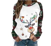 Susenstone Pull De Noel Femme Pull Noel Rigolo Femme Pull Noël Femme Drole Ugly Christmas Jumper de Noel Col Rond Moches Pullover Imprimé Manches Longues Chemisier T-Shirt De NoëL pour Femmes