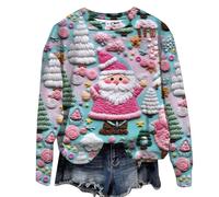 Susenstone Pull De Noel Femme Pull Noel Rigolo Femme Pull Noël Femme Drole Ugly Christmas Jumper de Noel Col Rond Moches Pullover Imprimé Manches Longues Chemisier T-Shirt De NoëL pour Femmes