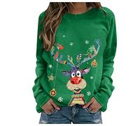 Susenstone Pull De Noel Femme Pull Noel Rigolo Femme Pull Noël Femme Drole Ugly Christmas Jumper de Noel Col Rond Moches Pullover Imprimé Manches Longues Chemisier T-Shirt De NoëL pour Femmes
