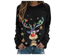 Susenstone Pull De Noël Femme Rigolo Drole Ugly Christmas Jumper Col Rond Moche Pullover Imprimé Manches Longues Chemisier T-Shirt