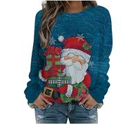 Susenstone Pull De Noël Femme Rigolo Drôle Ugly Christmas Jumper Col Rond Moche Pullover Imprimé Manches Longues Chemisier T-Shirt