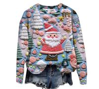 Susenstone Pull De Noël Femme Rigolo Drole Ugly Christmas Jumper Col Rond Moche Pullover Imprimé Manches Longues Chemisier T-Shirt
