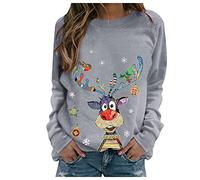 Susenstone Pull De Noël Femme Rigolo Drole Ugly Christmas Jumper Col Rond Moche Pullover Imprimé Manches Longues Chemisier T-Shirt